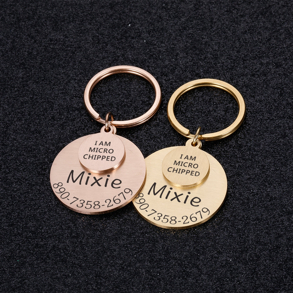 Rose gold and gold round pet ID tags