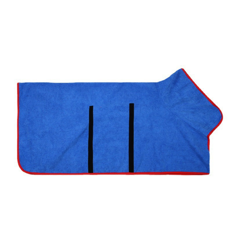 Blue dog drying robe laid flat