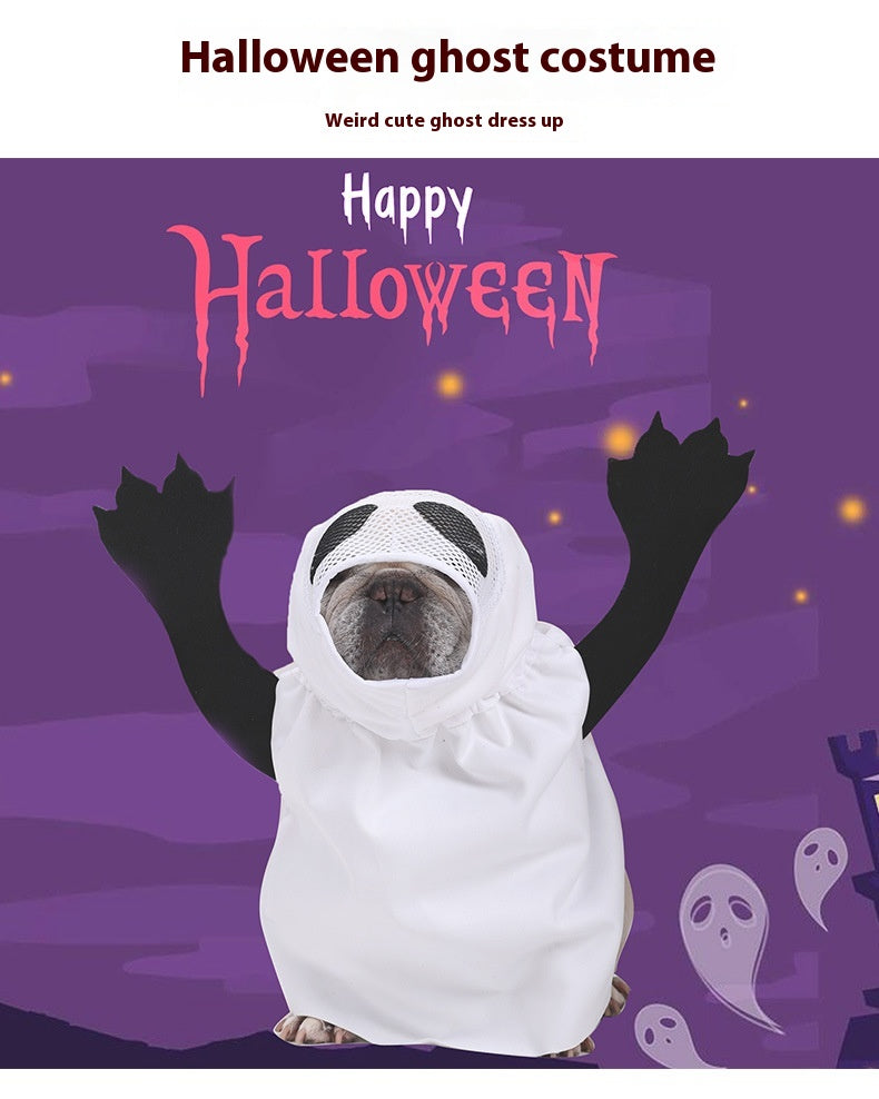 Cat wearing a white ghost pet costume