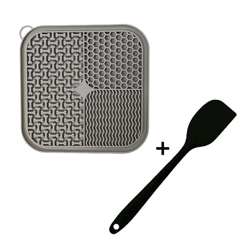 Grey licking mat with included silicone spreader