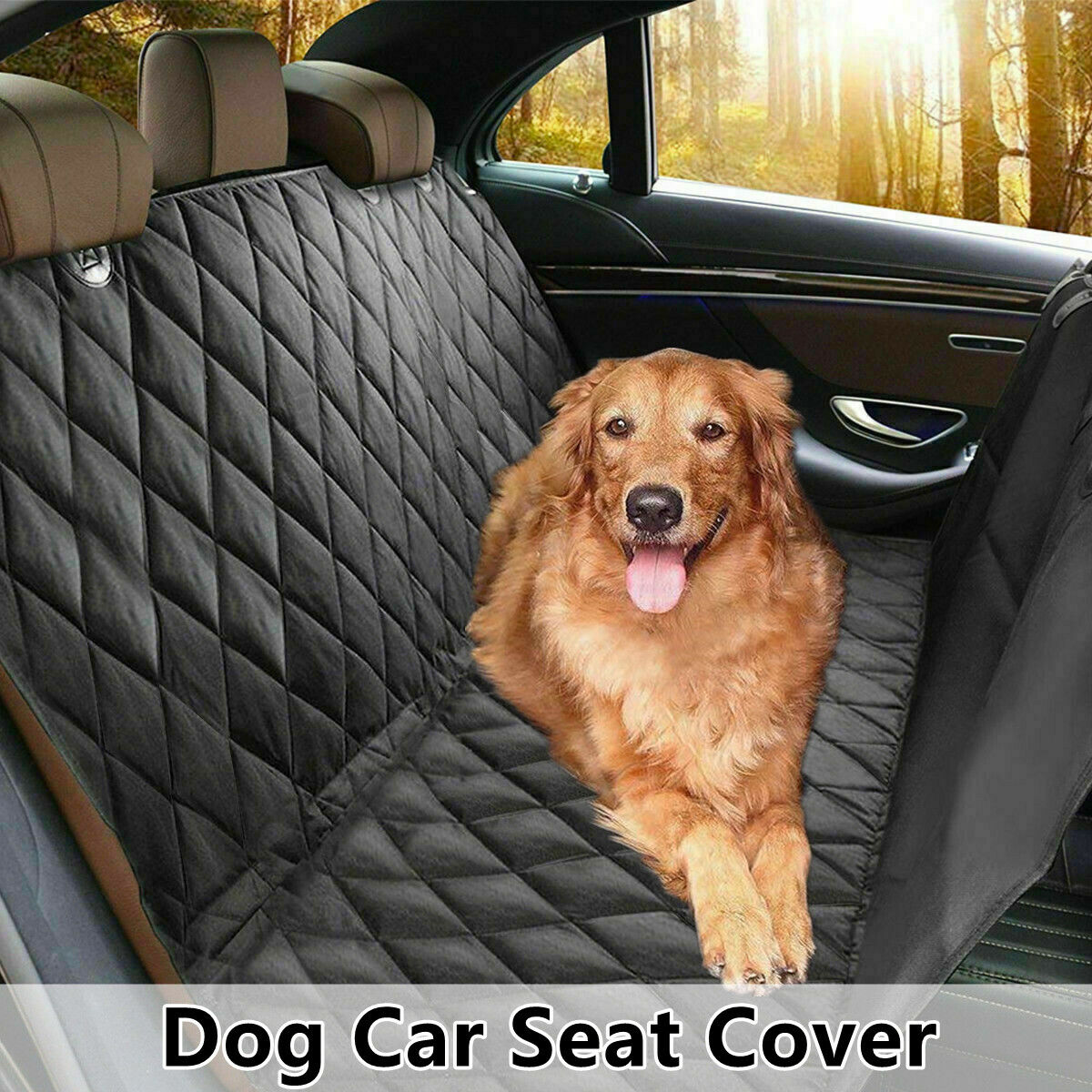 Waterproof hammock-style pet car seat cover installed on rear seat