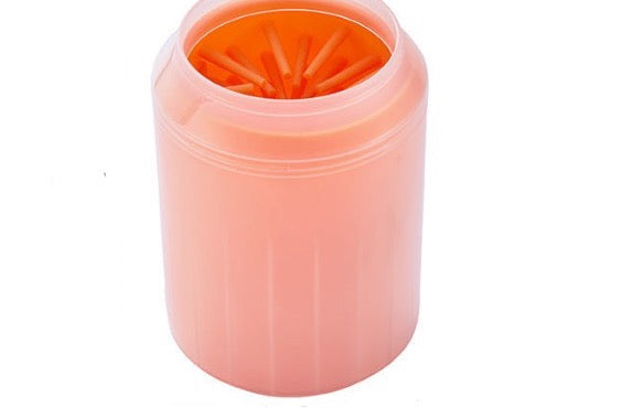 Orange silicone dog paw cleaner cup